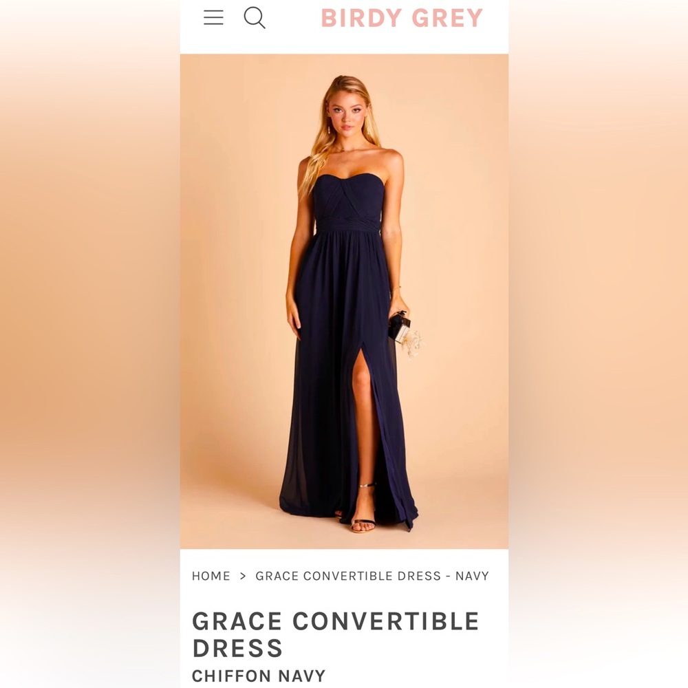 Birdy Grey navy blue “Grace” chiffon convertible bridesmaid dress